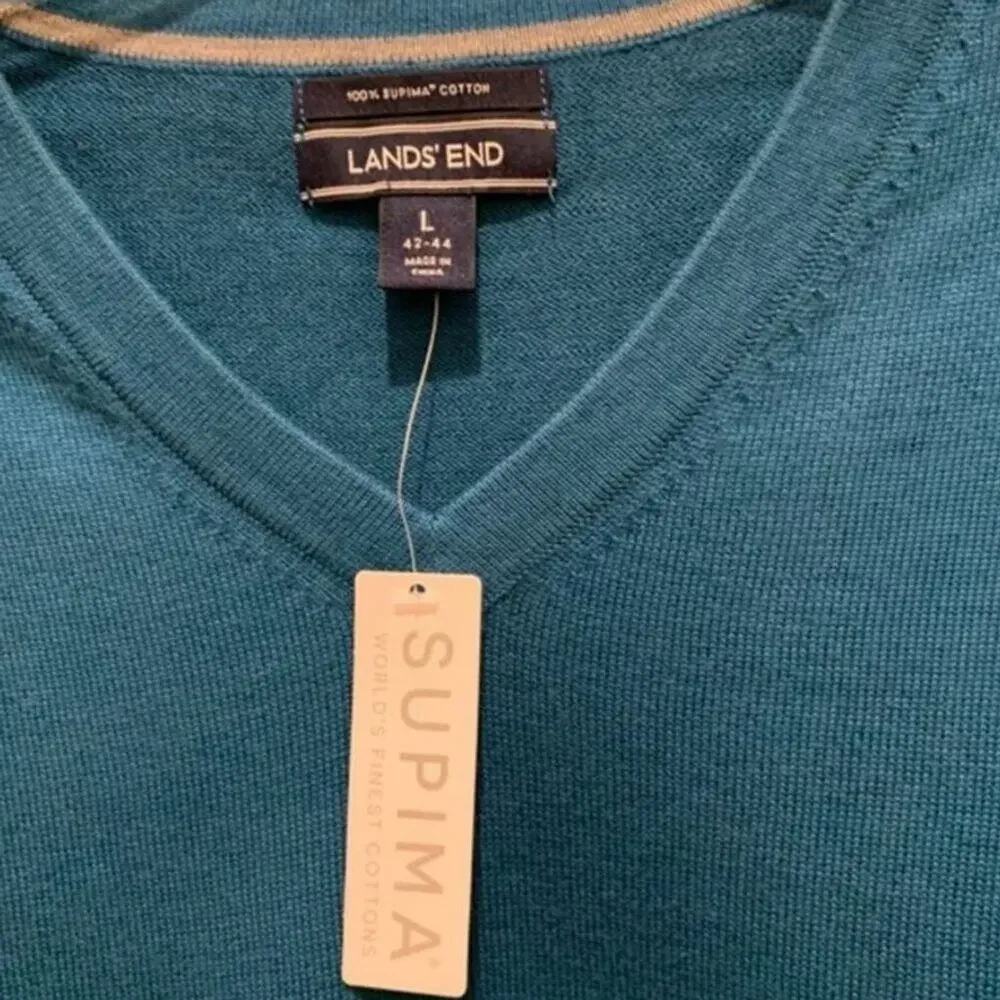 Lands' End Men's V-Neck Pullover Sweater Teal‎ Size L Lightweight - Picture 4 of 7